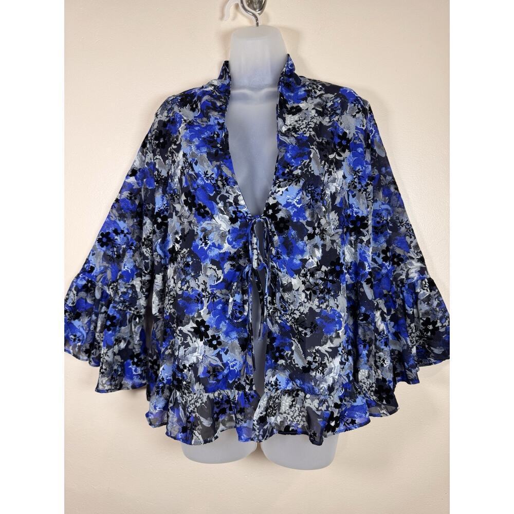 Cato Womens Blouse Velvet Burnout Floral 14/16 W Tie Front Dark Floral Boho